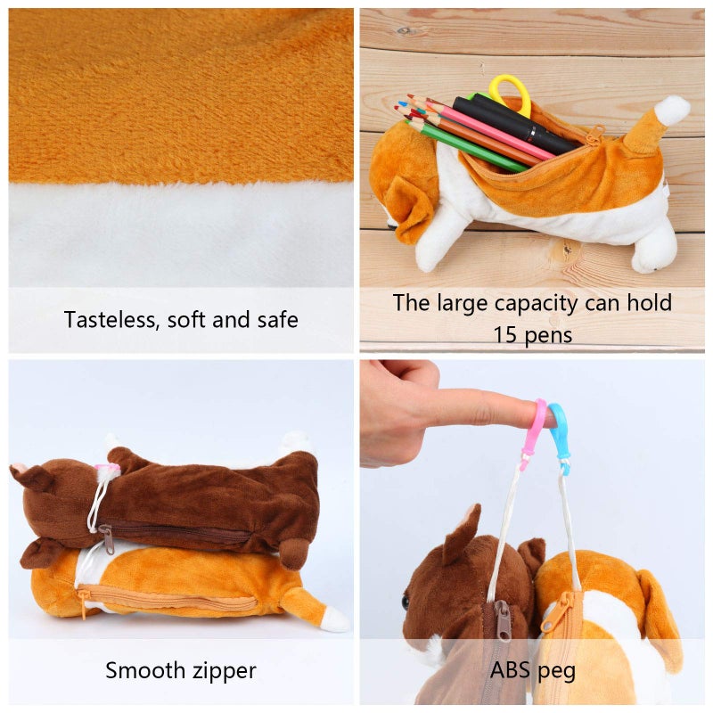 Ioffersuper 4Pcs Dog Shape Pencil Pen Bags 3D Plush Pencil Case Cute Puppy Soft Stuffed Pencil Box Multi-Function Storage Zipper Bags for School Students Kids Stationery Bags Girls Cosmetic Organizer - Image 3